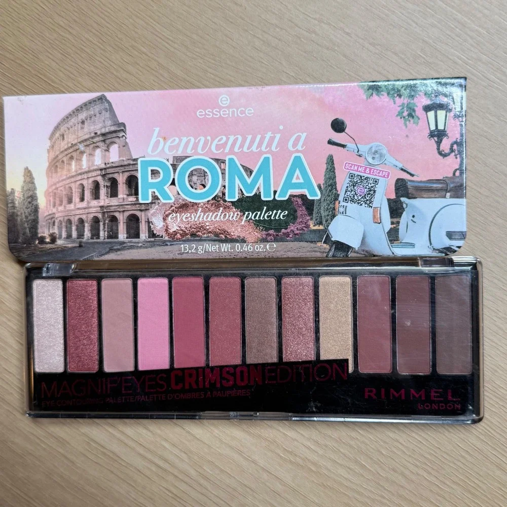 Rimmel Crimson Edition & Essence Roma Eyeshadow Palette Bundle Shimmer Matte 2pc